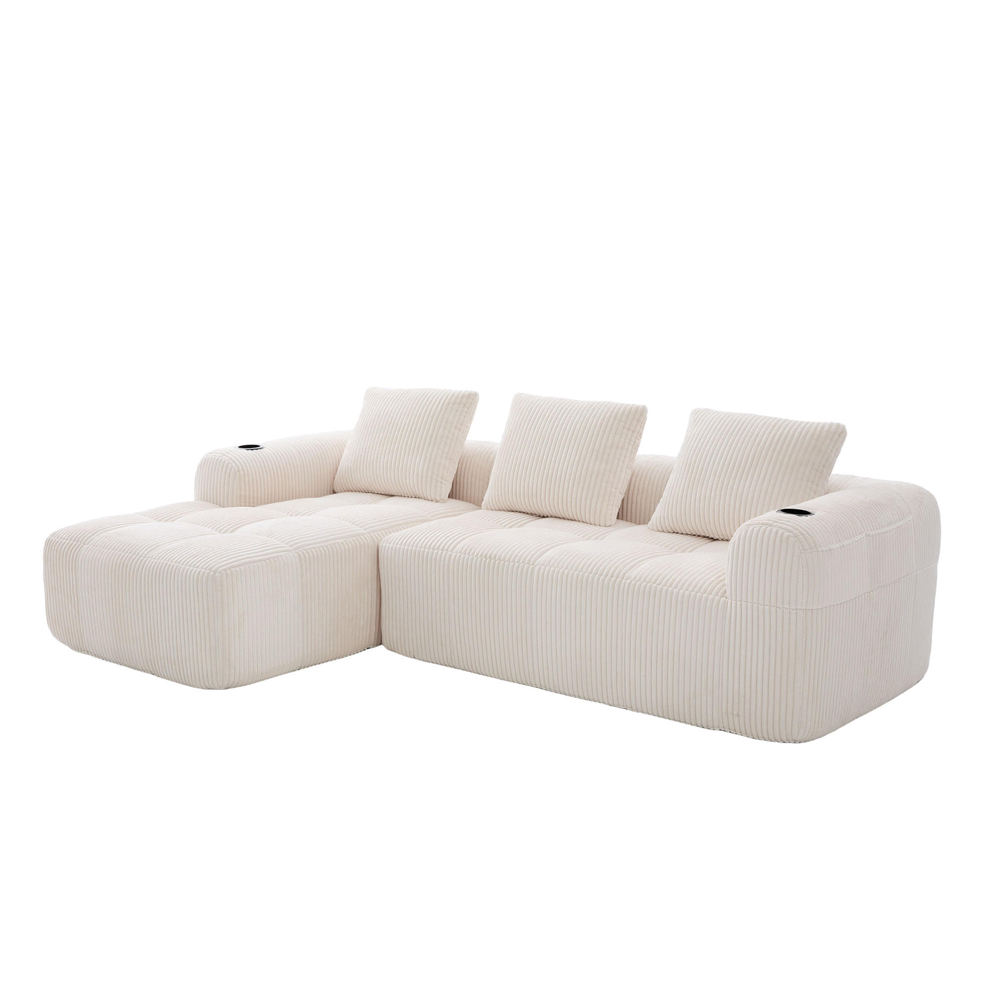 KOMPAKTSOFA Cord mit modularen Elementen und Becherhalter 253/158/61 cm Beige - Beige, Textil (158/253cm) - Redom