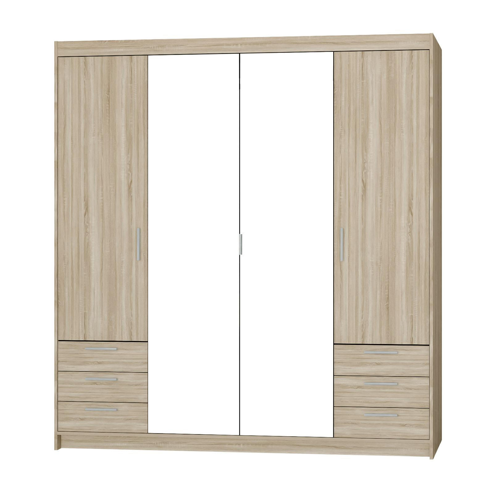 DREHTÜRENSCHRANK ELENORA 176,3/190,5/53cm 4-türig mit Spiegel Sonoma Eiche - Sonoma Eiche, Holzwerkstoff (176.3/190.5/53cm) - MASSENO