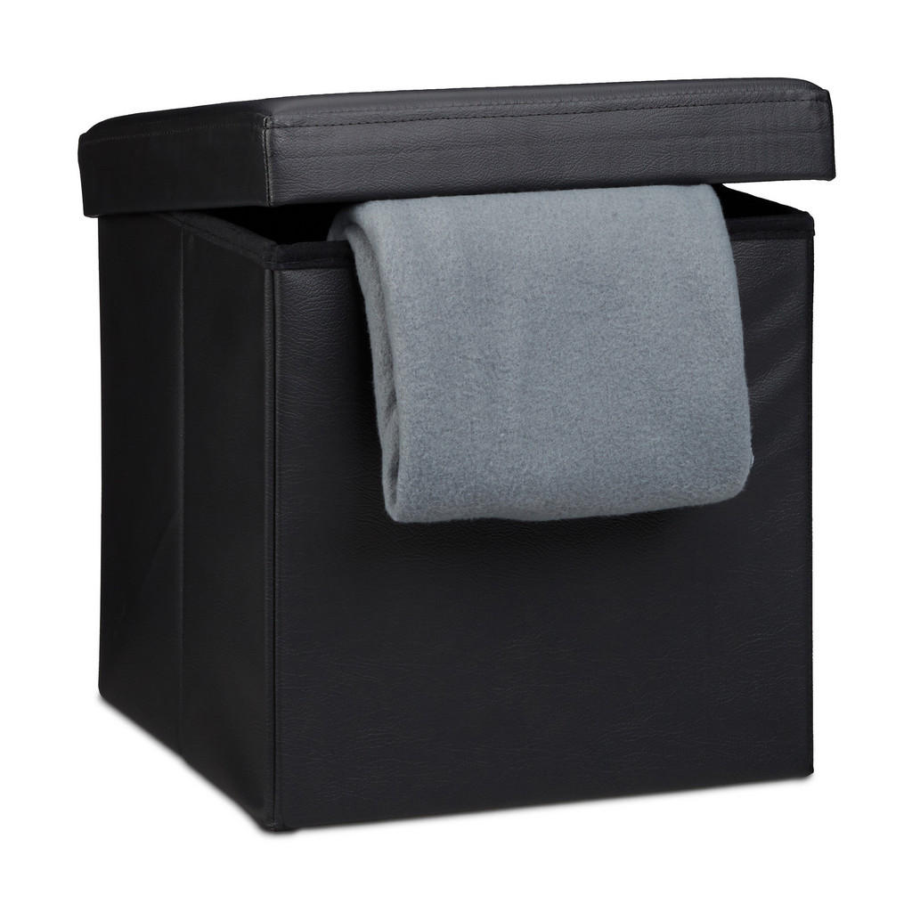 PUF Negru pliabil cu spațiu de depozitare 40 L