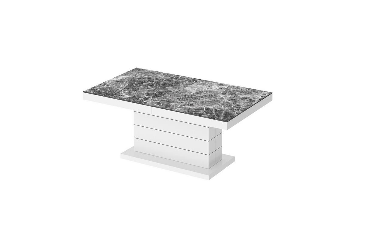 COUCHTISCH rechteckig Marmor dunkel Weiß Hochglanz auziehbar höhenverstellbar 120/70/50 cm - Weiß Hochglanz/Hellgrau, Holzwerkstoff (70/120/50cm)