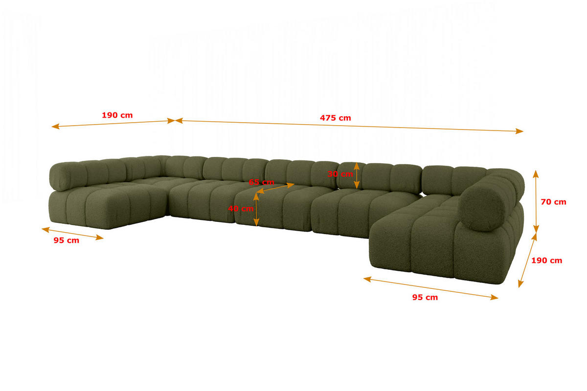 WOHNLANDSCHAFT modulares Sofa Garvo-U3 - 475x190x70 cm Grün Bouclé - Grün, Holzwerkstoff/Textil (475/70/190cm) - ALTDECOR