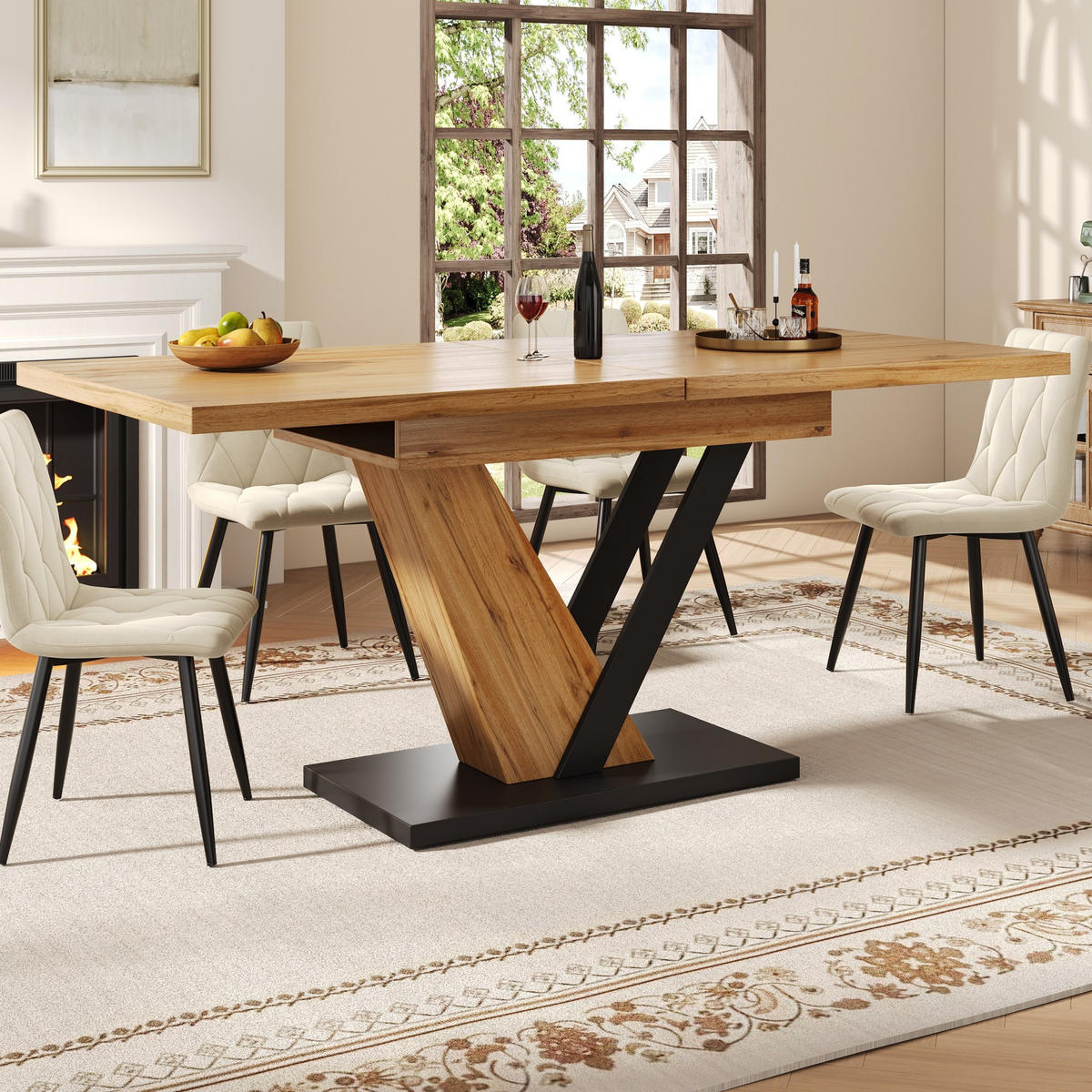 ESSTISCH 120-160x75x76 cm in Natur und Schwarz aus MDF mit Holzmaserung ausziehbar - Naturfarben, Holzwerkstoff (160/70/75.5cm) - Modfu