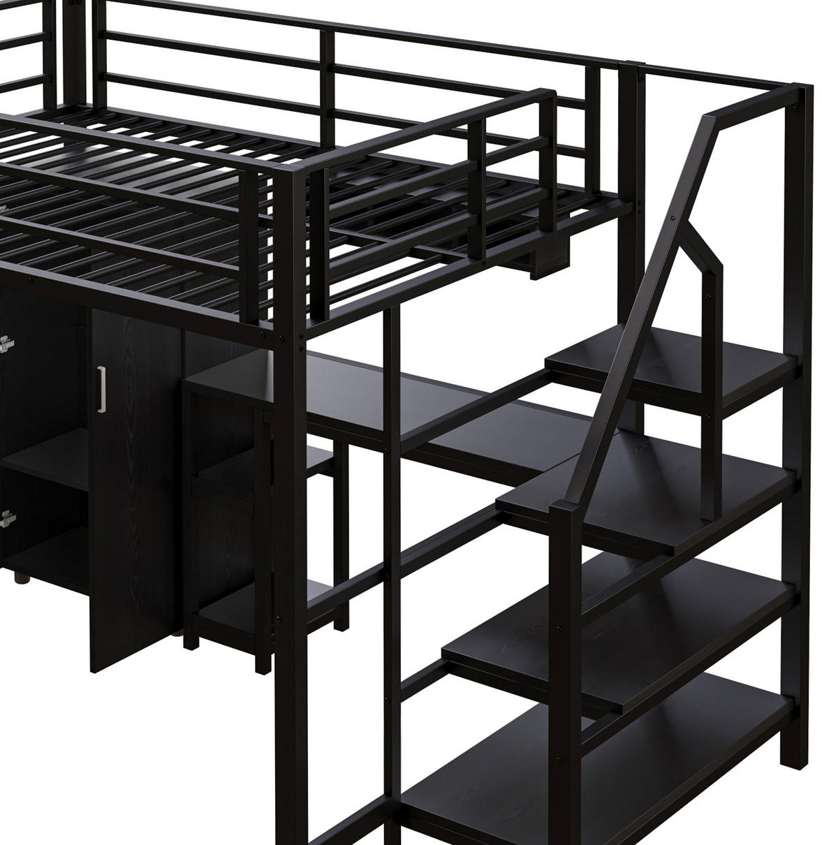 HOCHBETT 140/200 cm Schwarz aus Metall und MDF mit Schreibtisch - Schwarz, Metall (140/200cm) - OKMYHOME