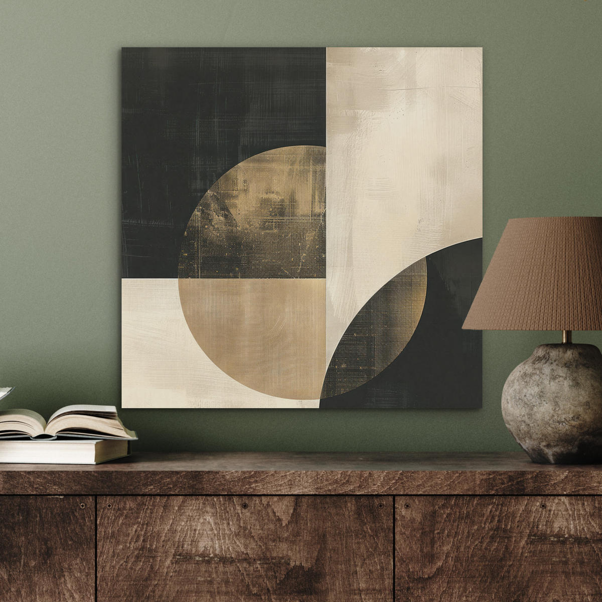 AKUSTIKBILD Abstrakt - Geometrische Formen - Schwarz - Gold Wandbilder 60x60 cm - Ecru, Kunststoff (60/60/0.9cm) - MuchoWow