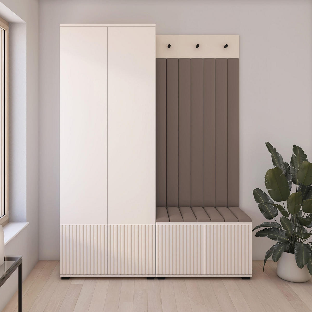GARDEROBE Ritmo version 1 mit POLSTERPANEELEN BRAUN - Beige/Braun, Holzwerkstoff (140/185/40cm) - Jerpax