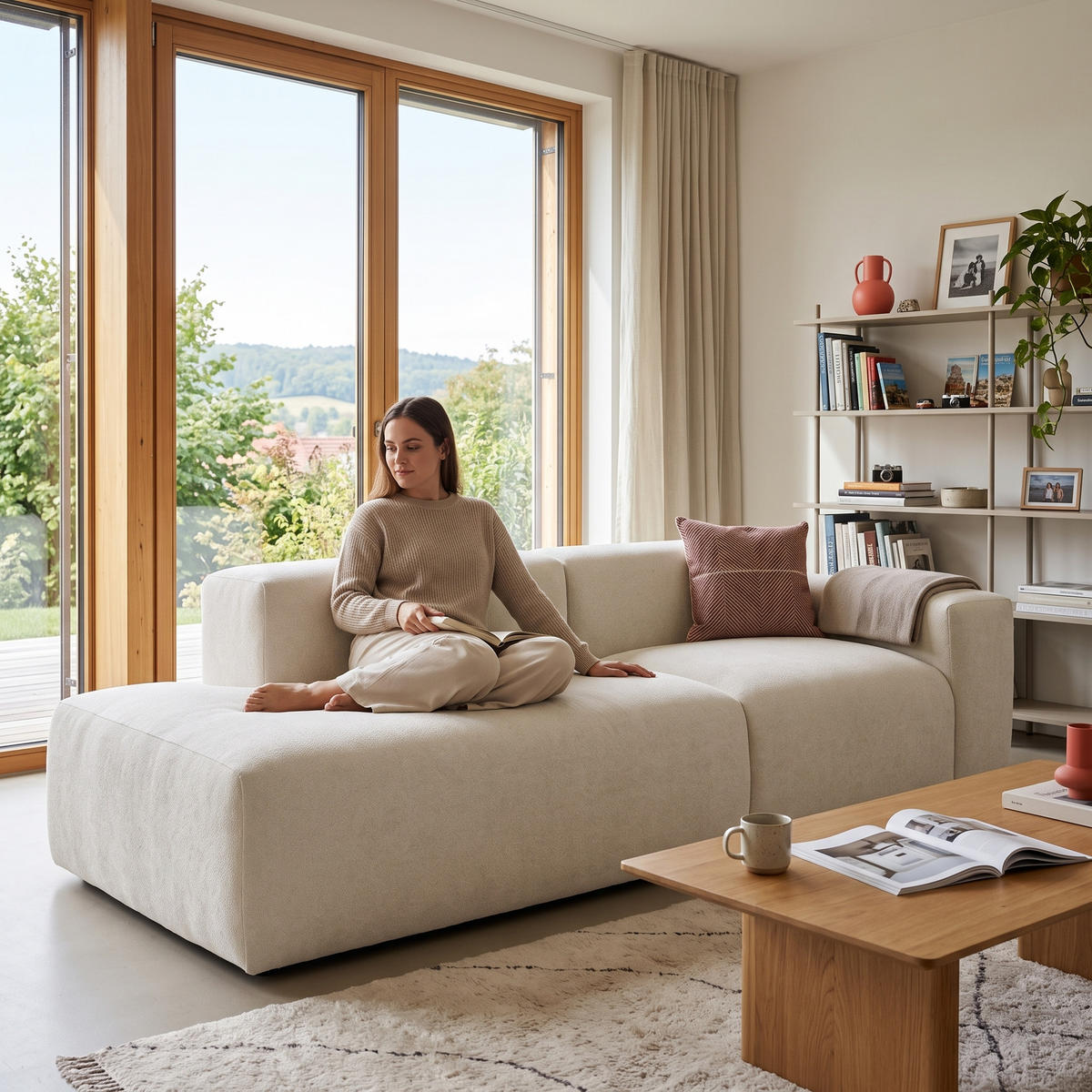 3-SITZER modulares Sofa HEAVEN SET 1 Links, Breite 255 cm Webstoff Weiß - Schwarz/Weiß, Holz/Kunststoff (255/71/102cm) - Muffo
