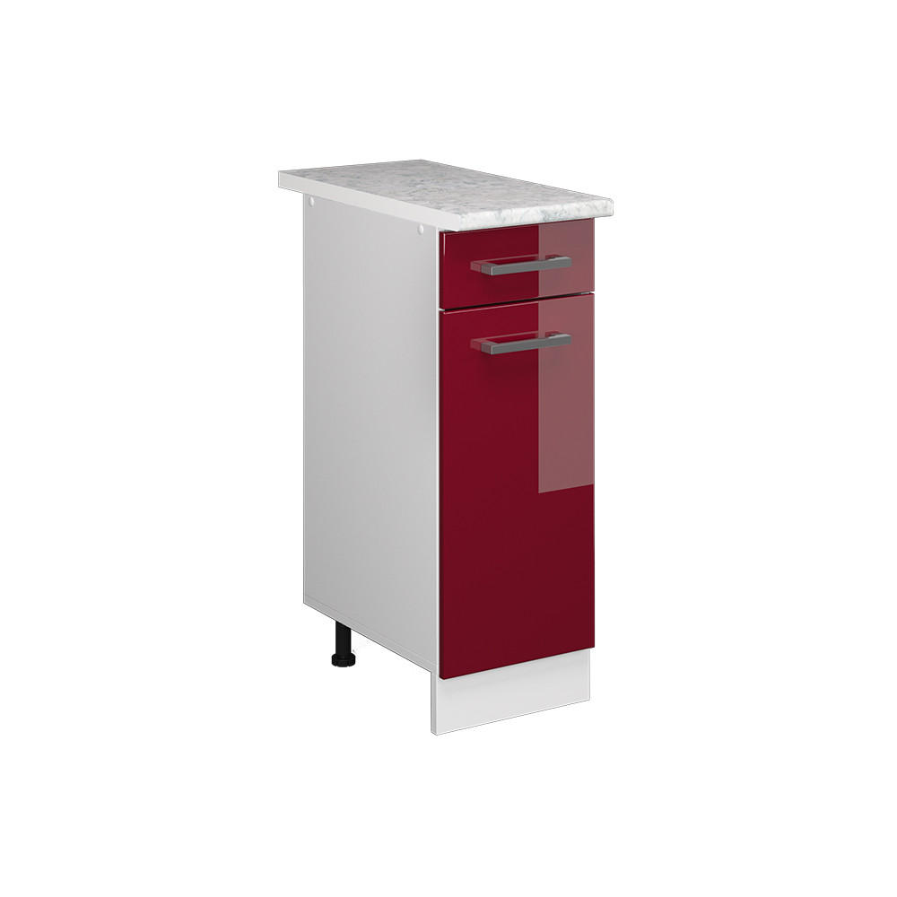 KÜCHENUNTERSCHRANK R-Line Rot Hochglanz 30 cm , AP Marmor - Bordeaux/Rot, Holzwerkstoff (30/81.6/60cm) - Vicco