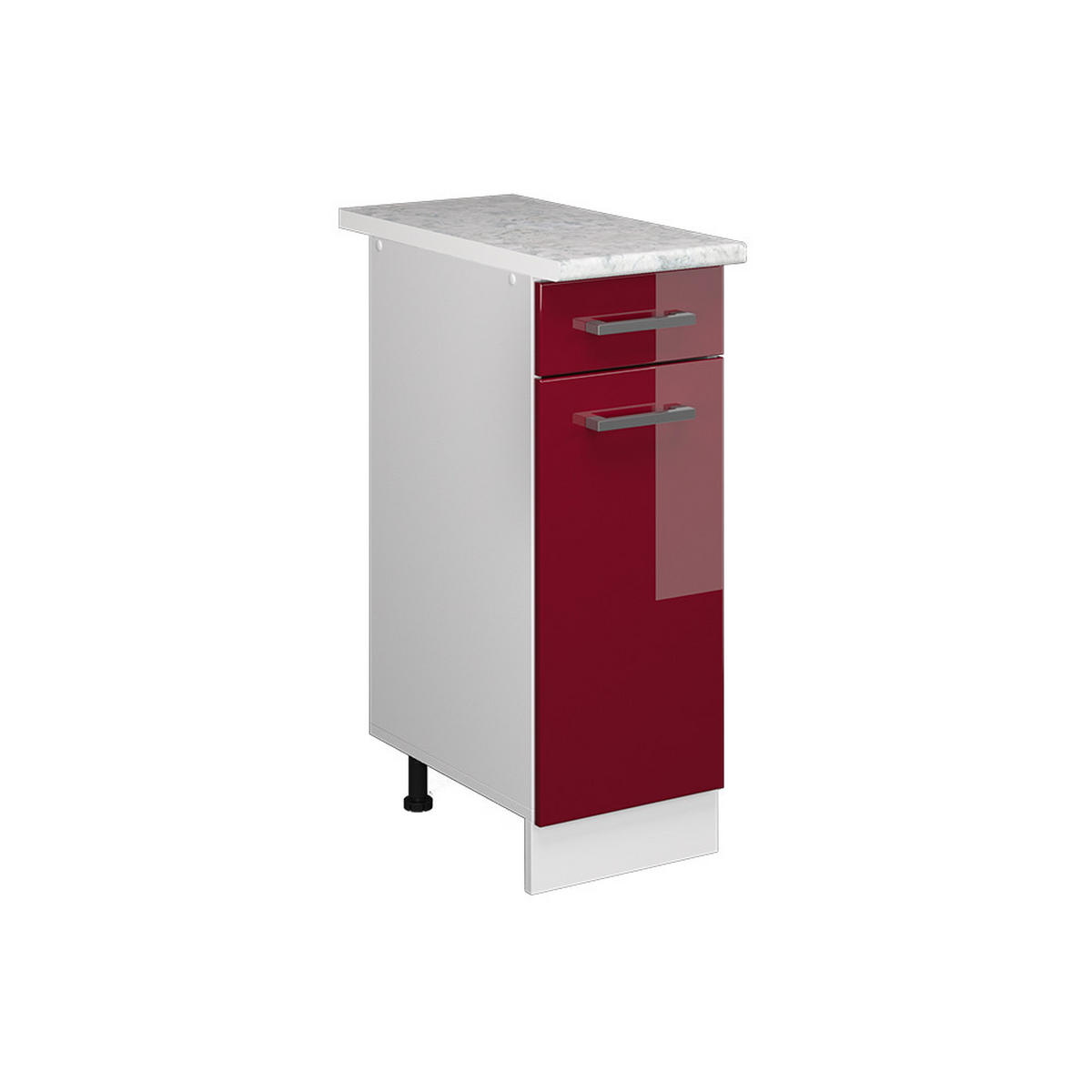 UNTERSCHRANK R-Line Bordeaux Hochglanz 30 cm mit Schublade mit Arbeitsplatte - Bordeaux/Weiß, Holzwerkstoff (30/81.6/60cm) - Vicco