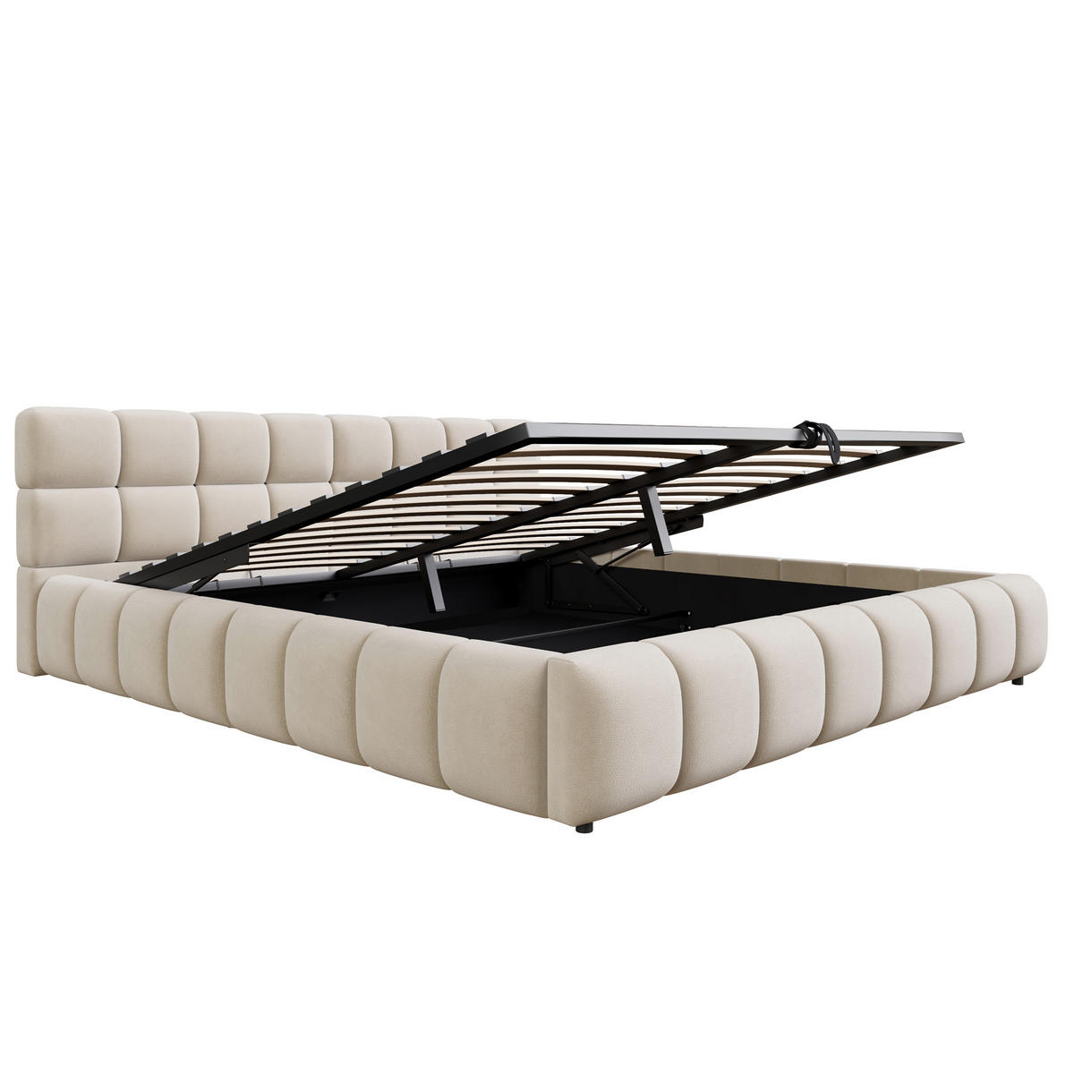 POLSTERBETT 180/200 cm in Beige mit Bettkasten und LED Samt - Beige, Holzwerkstoff/Textil (180/200cm) - STILVORA
