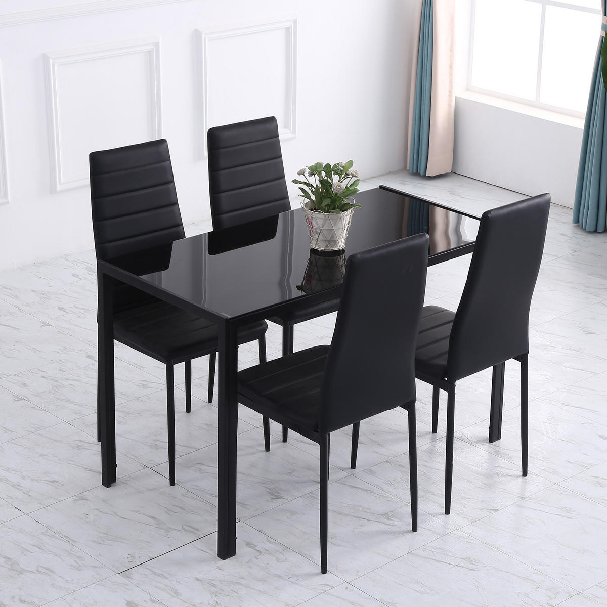 ESSTISCH Küchentisch für 4 Personen, Esszimmertisch für Küche Metall, Schwarz - Schwarz, Metall (120/60/75cm) - HOMCOM