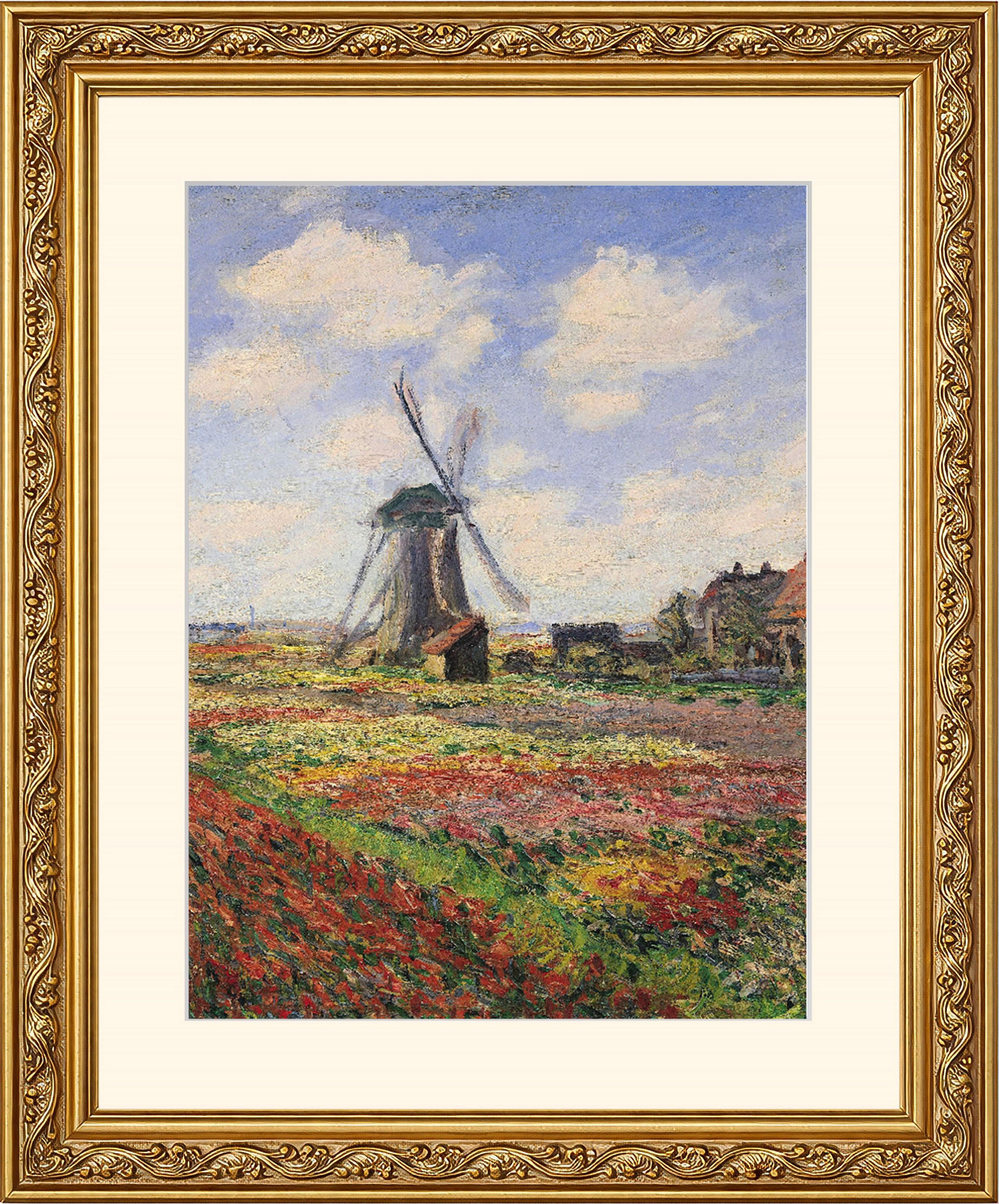 BILD gerahmt 53x63 cm Claude Monet "Tulip Field with Windmill" - Gelb, Holz (53/63cm) - artissimo