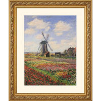 BILD gerahmt 53x63 cm Claude Monet "Tulip Field with Windmill" - Gelb, Holz (53/63cm) - artissimo