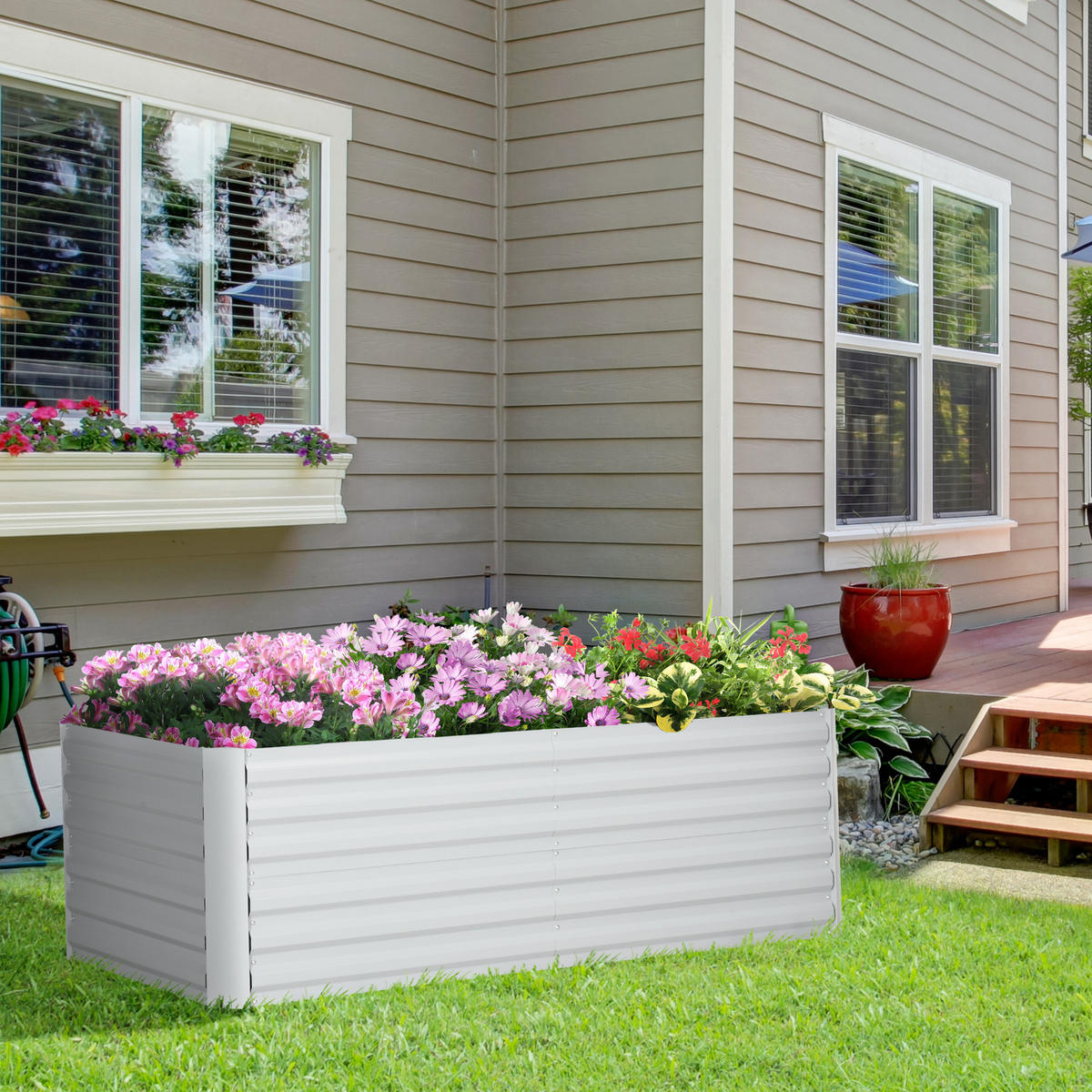 HOCHBEET, 180L x 90B x 59H cm - Hellgrau, Metall (90/59/180cm) - Outsunny