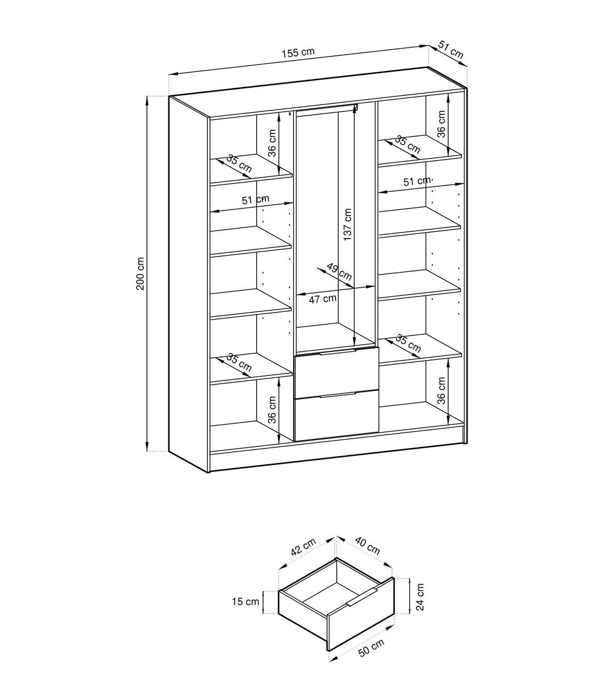 KLEIDERSCHRANK Nelly Kaschmir, Schrank dreitürige mit Schwarz Lamellen - Kaschmir/Schwarz, Holzwerkstoff (155/200/51cm) - Bettso