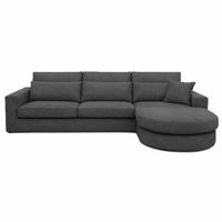 ECKSOFA Pablo ohne Schlaffunktion, mit abgerundeter Ottomane, rechts, Dunkelgrau, Velourstoff - Dunkelgrau, Textil (319/196cm) - Beautysofa