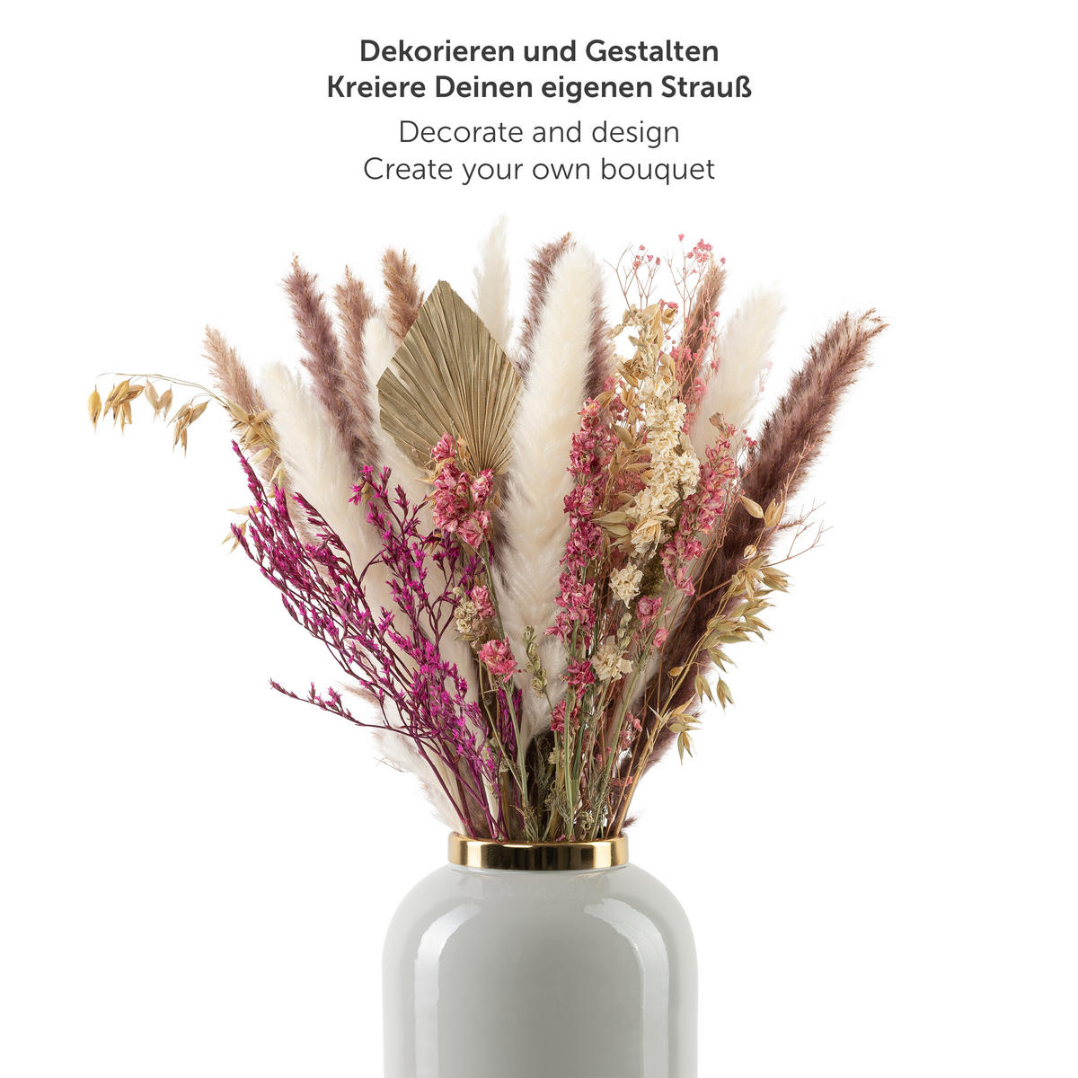 TROCKENBLUMEN - 30 Stück, 60 cm, für Trockenblumenstrauß oder Trockenblumen Deko, weiß - Weiß, Naturmaterialien (60cm) - Blumtal
