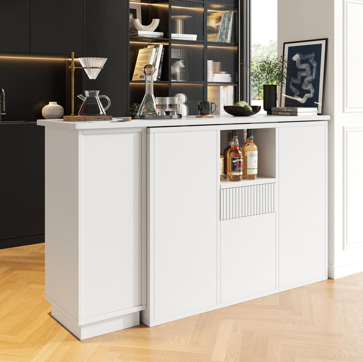 BARTISCH 360° drehbar L-förmig 210 x 30 x 100,9 cm Weiß - Weiß, Holz (30/100.9/210cm) - Beauniv