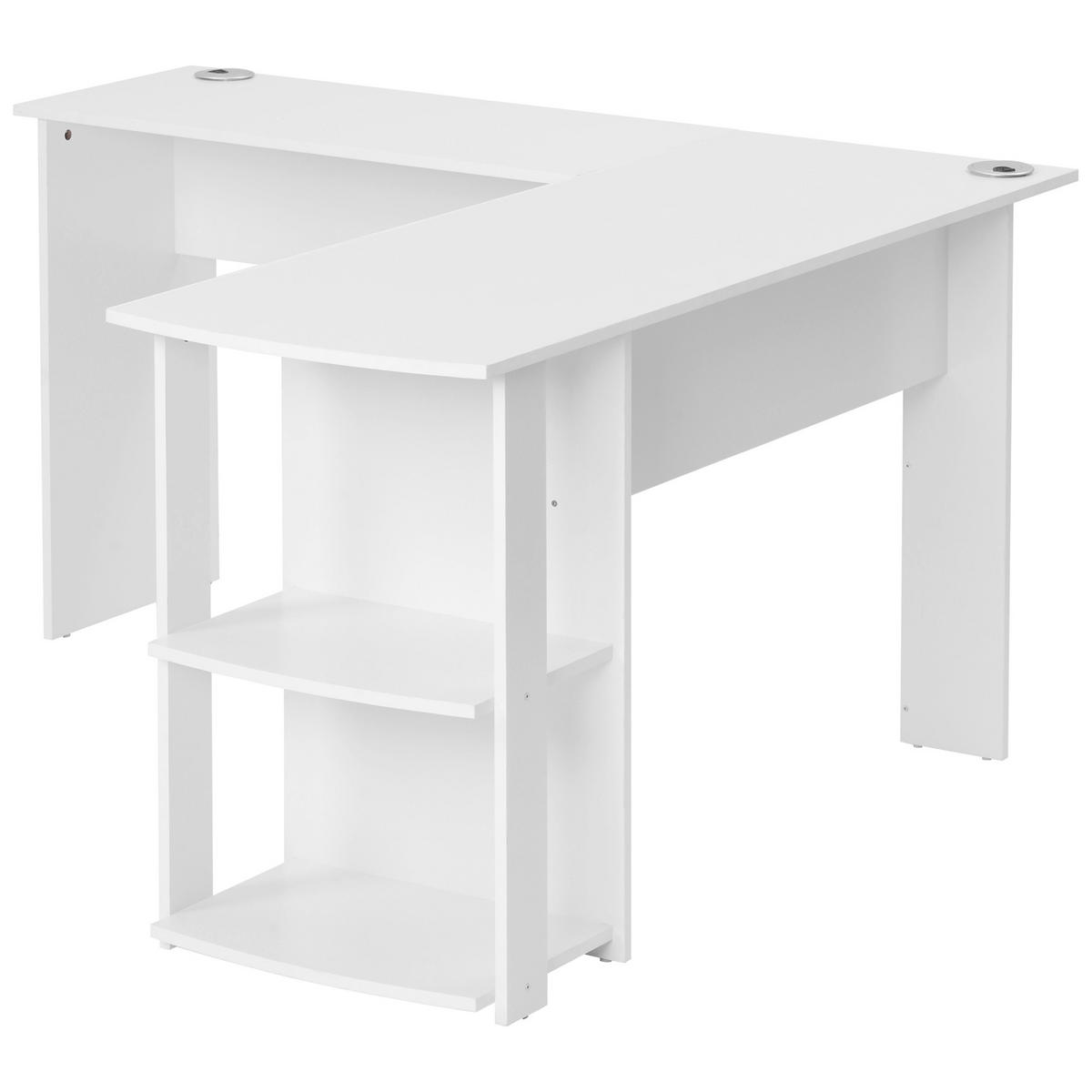 ECKSCHREIBTISCH Weiß 140/140/75 cm L-förmig mit 2 Ablagen - Weiß, Holzwerkstoff (140/140/75cm) - PANGIVO