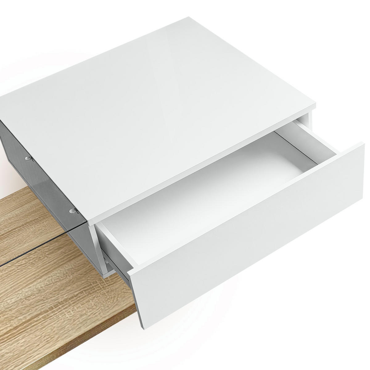 COUCHTISCH 105/55 cm in Hochglanzweiß mit Glasplatte und LED-Beleuchtung - Weiß Hochglanz, Holzwerkstoff (105/55/32.5cm) - OKWISH