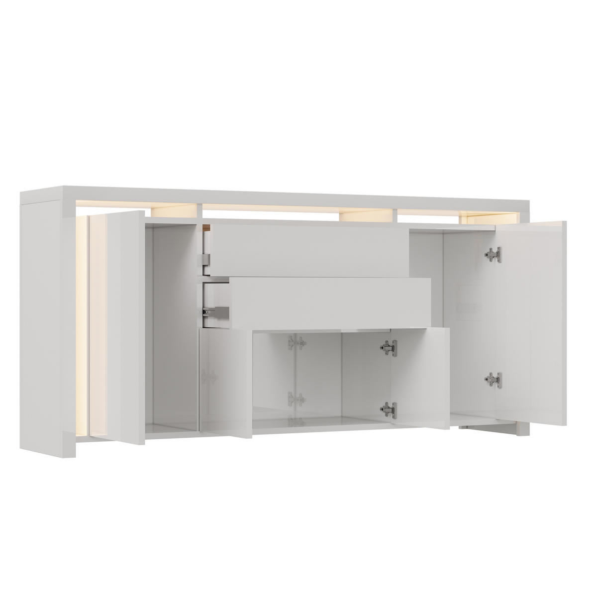 SIDEBOARD 160 cm Hochglanz mit LED, 4 Türen und 2 Schubladen, Küchenschrank mit Stauraum, Weiß - Weiß, Holzwerkstoff (160/35/75cm) - Waldena