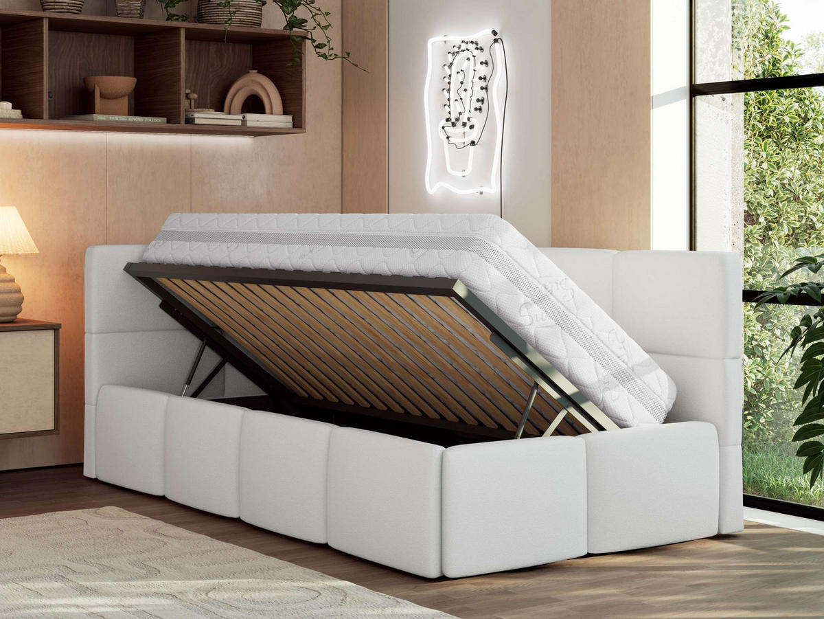 JUGENDBETT ARVO 90/200 - Weiß Kunstleder - ohne Matratze - Links Seite - Weiß, Textil (90/200cm) - MKS