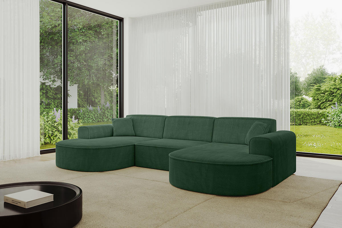 WOHNLANDSCHAFT MARI-U1 - 295x163x73,5 cm Grün Cord - Schwarz/Grün, Holzwerkstoff/Kunststoff (295/73.5/163cm) - ALTDECOR