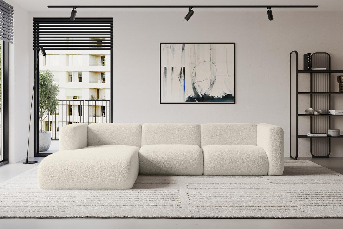 ECKSOFA Ottomane Links MIRA-L2 318x179x89 Beige Bouclé - Kaschmir/Beige, Holzwerkstoff/Kunststoff (318/179cm) - ALTDECOR