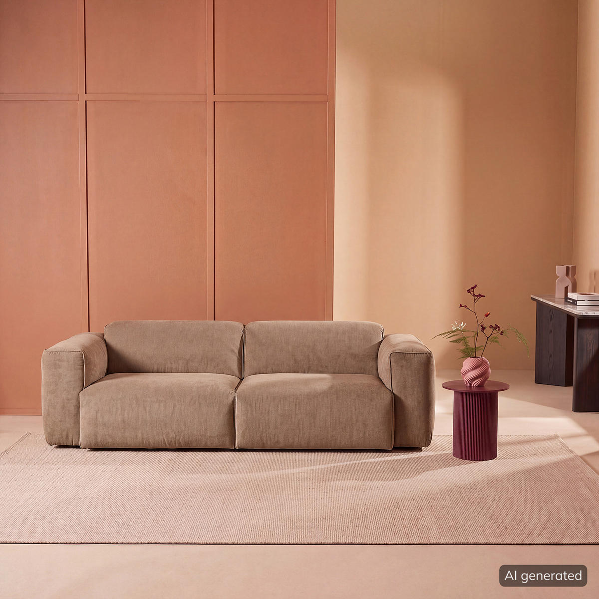 3-SITZER SOFA - Taupe/Schwarz, Kunststoff/Textil (251/71/102cm) - home24