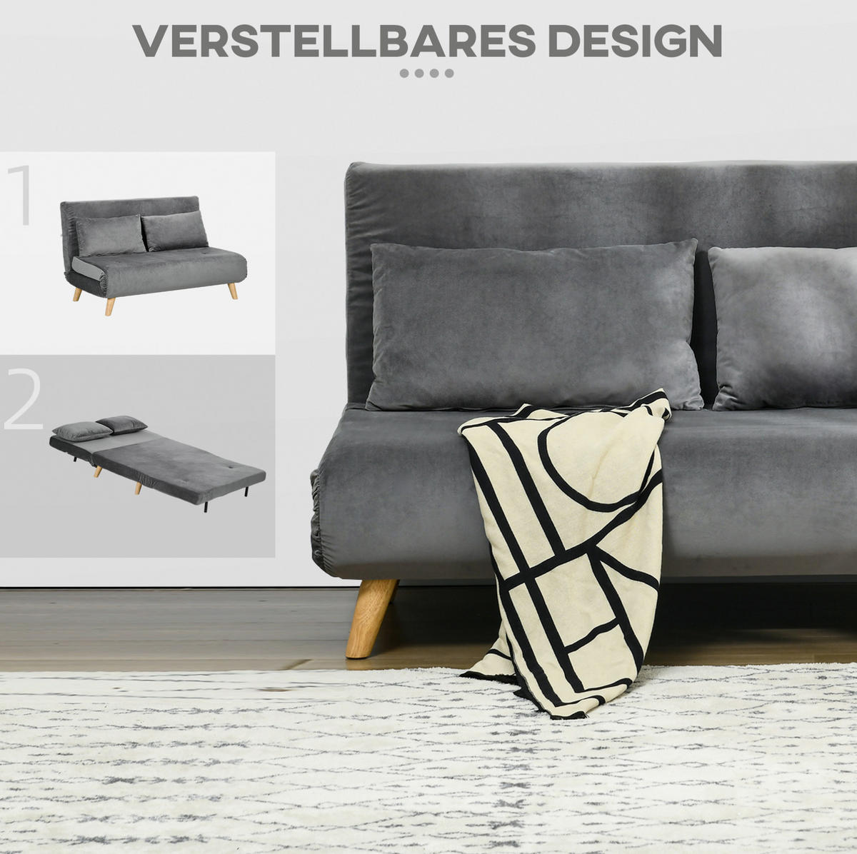 SCHLAFSESSEL 2-in-1 72 x 78 x 79 cm Grau - Grau, Holzwerkstoff (130/79/78cm) - Meubliv