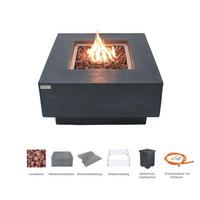 FEUERTISCH Manhattan Gasfeuerstelle aus GF-Beton - 4-tlg. Set inkl. Glasumrandung, Brennerabdeckung und Gasflaschen-Abdeckung - Dunkelgrau, Naturmaterialien (91/40/91cm) - Elementi