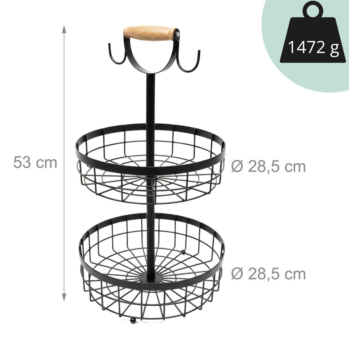 OBSTKORB-ETAGERE - Schwarz, Holz/Metall (28.5/53cm) - Relaxdays