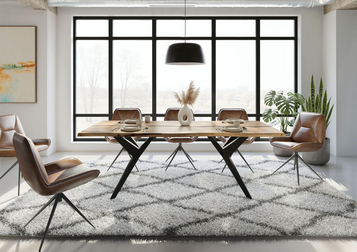 BAUMTISCH Mango 200x100x76 natur lackiert / Epoxid schwarz, Sterngestell anthrazit matt EPOXY - Naturfarben, Holz (200/100/76cm) - Massivmoebel24