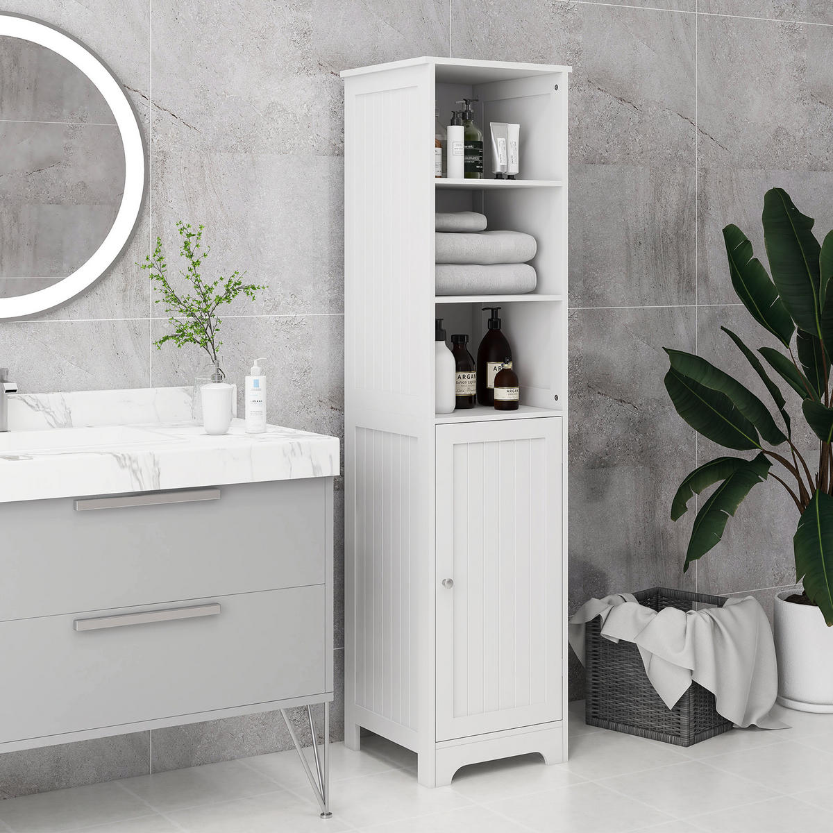 BADEZIMMERSCHRANK, MDF, Weiß, 40 x 38 x 160 cm - Weiß, Metall (38/160/40cm) - HOMCOM