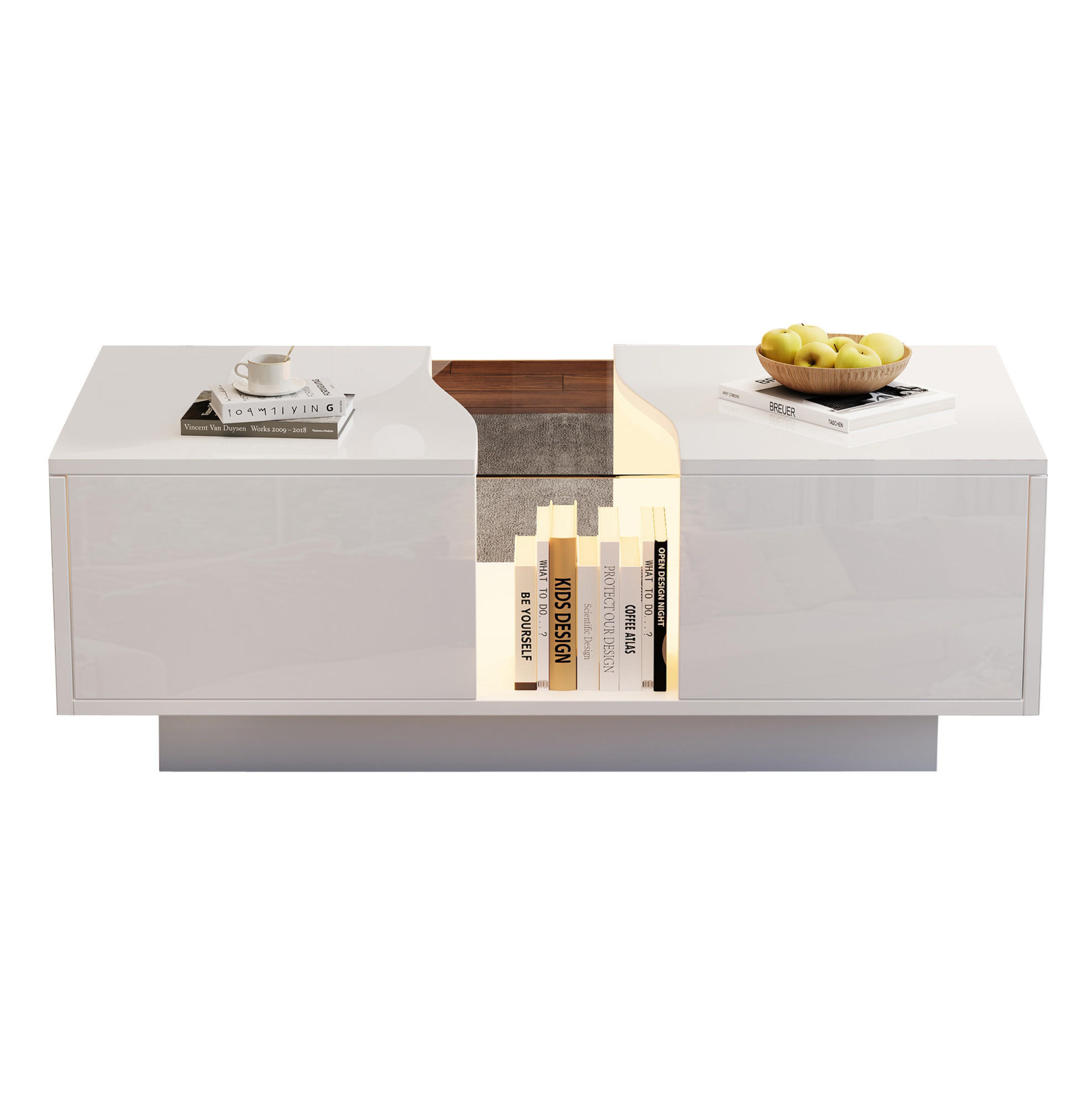 COUCHTISCH 100/50/35 cm weiß aus MDF mit LED und Schubladen - Weiß, Holzwerkstoff (100/50/35cm) - OKMYHOME