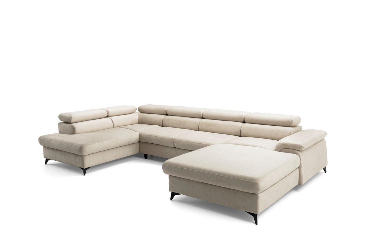 ECKSOFA U-Form PLAZA U Links mit Schlaffunktion 125x256 Velours Beige - Beige/Schwarz, Holz/Kunststoff (350/95/210cm) - Muffo