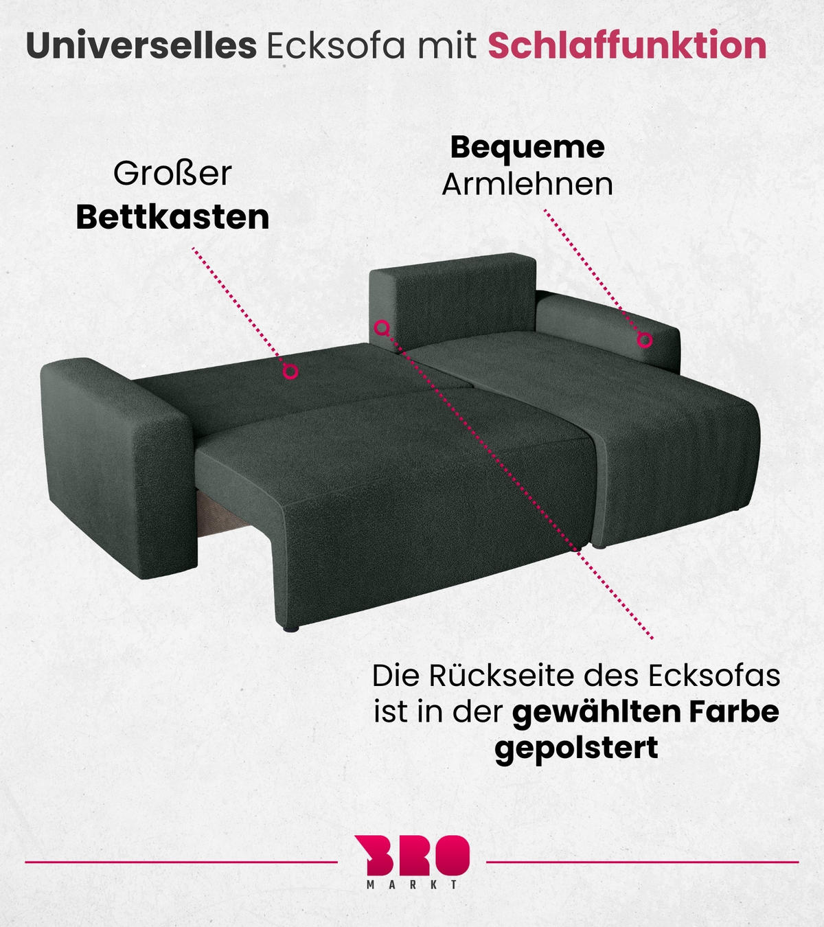 ECKSOFA PLUSH mit Schlaffunktion Dunkelgrün Boucle - Dunkelgrün, Textil (240/145cm) - Bromarkt
