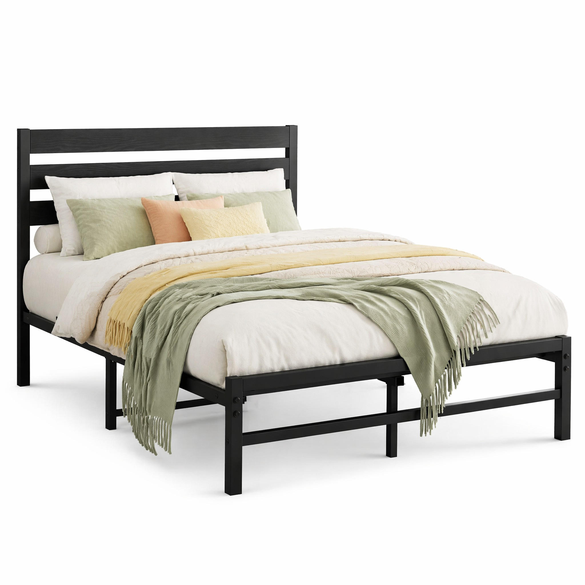 METALLBETT 140/200 cm in Schwarz mit MDF-Kopfteil - Schwarz, Holzwerkstoff/Metall (140/200cm) - CHICFURN