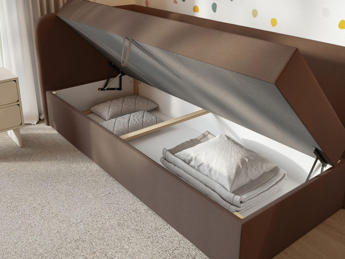 JUGENDBETT Calmmo Dunkelbraun mit Chenille-Bezug, Kopfteil links - Dunkelbraun, Textil (90/200cm) - Selsey