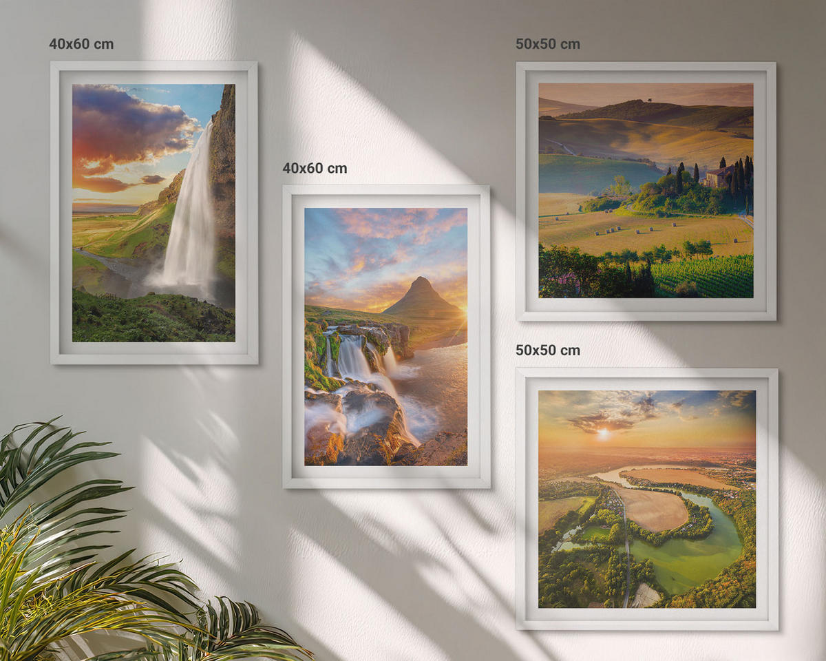 BILDER SET 4er Set - 50x50 cm & 40x60 cm Weißer Rahmen - Italienische Sonnenuntergänge - Weiß, Kunststoff (50/50cm) - TULUP