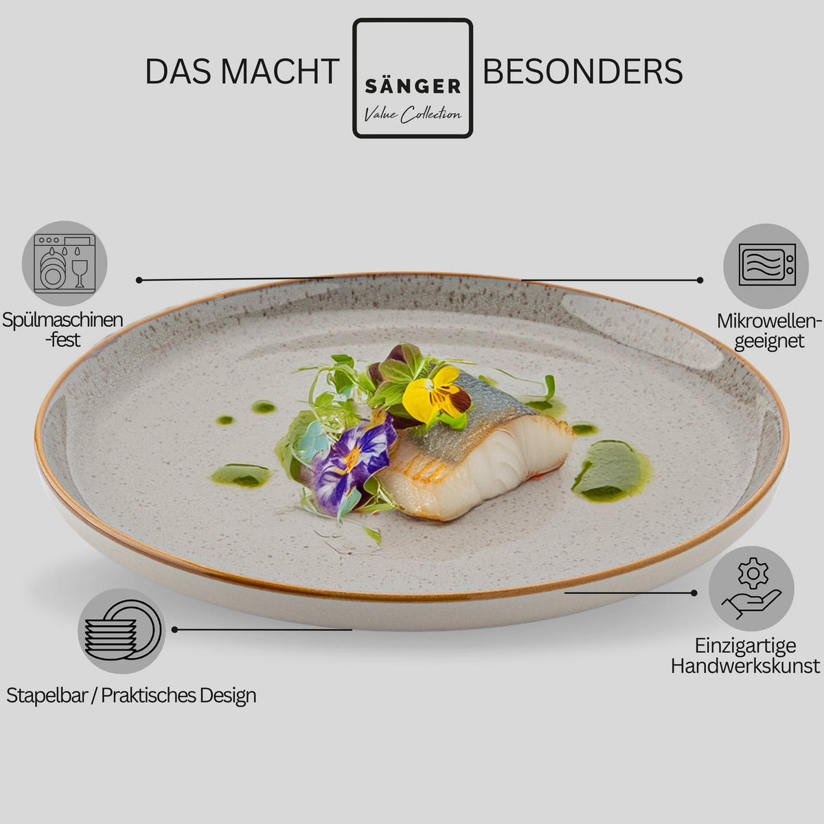 SPEISETELLER RIO PERLGRAU - 4 teilig aus Steingut - Grau, Keramik (13cm) - Sänger