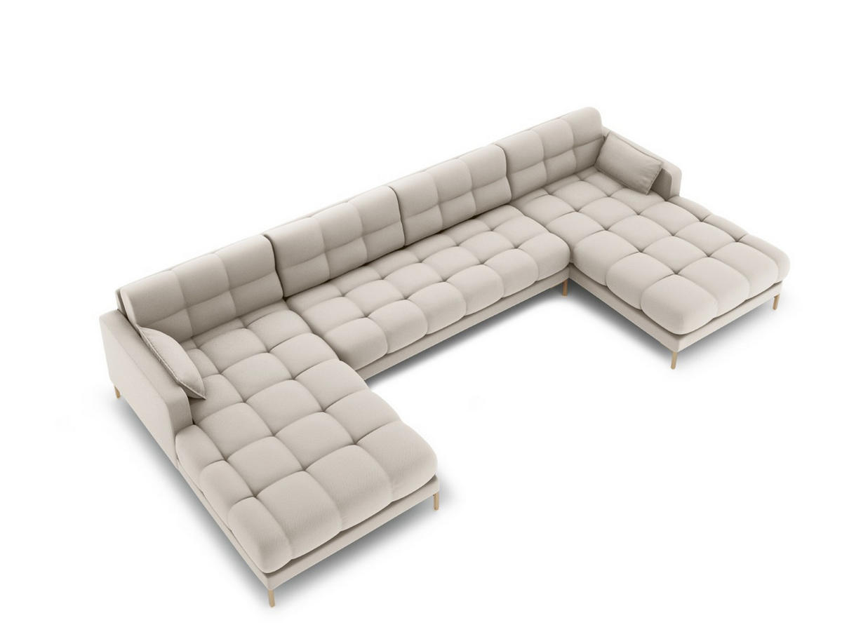 PANORAMASOFA Mamaia aus strukturiertem Stoff beige 6 Sitzplätze - Beige, Textil (185/75/383cm) - Micadoni