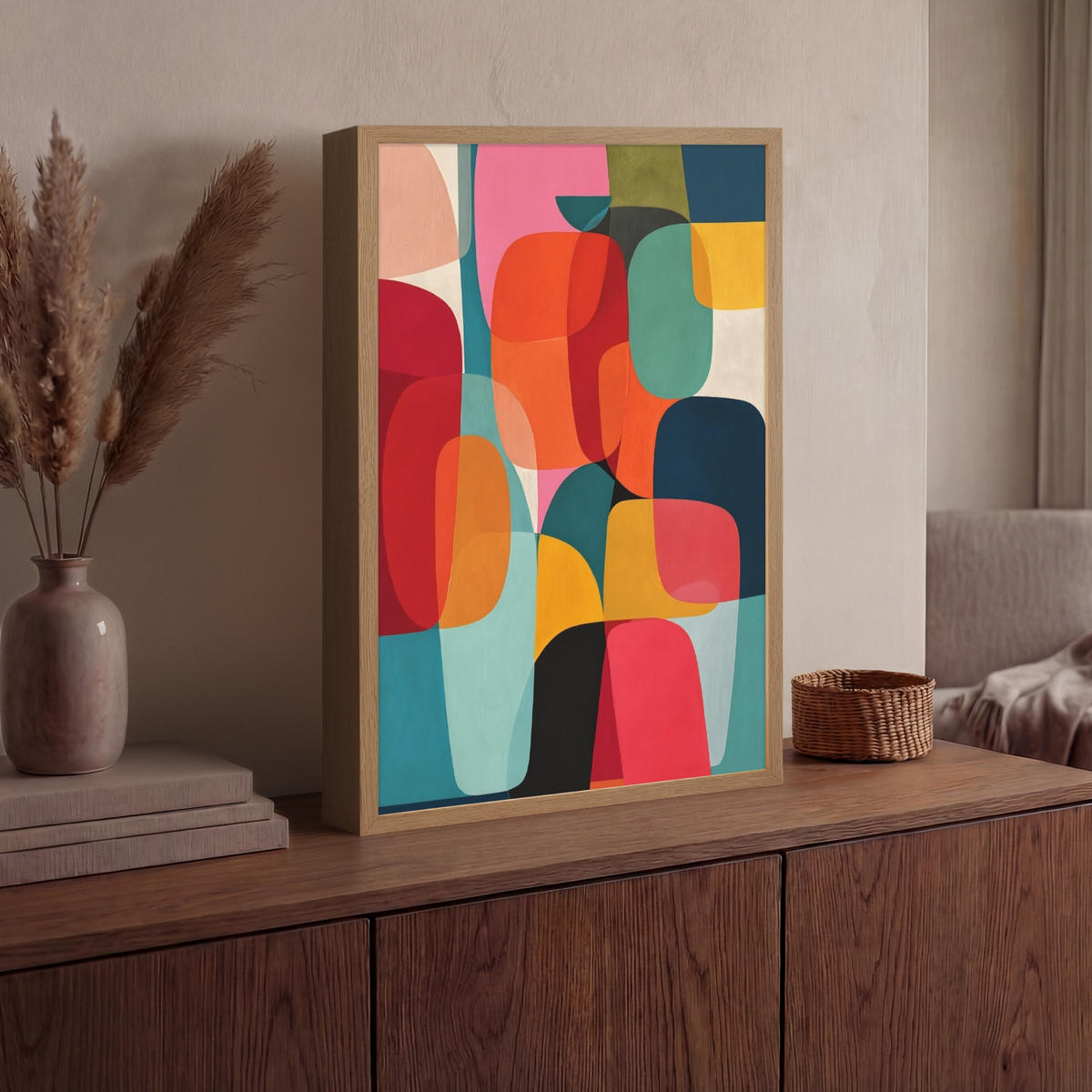 NÁSTĚNNÁ LAMPA S AKUMULÁTOREM Tvary - barevné - abstraktní - letadla 40x60 cm - různobarevná, kompozitní dřevo (40/60/8cm) - OnlyWow