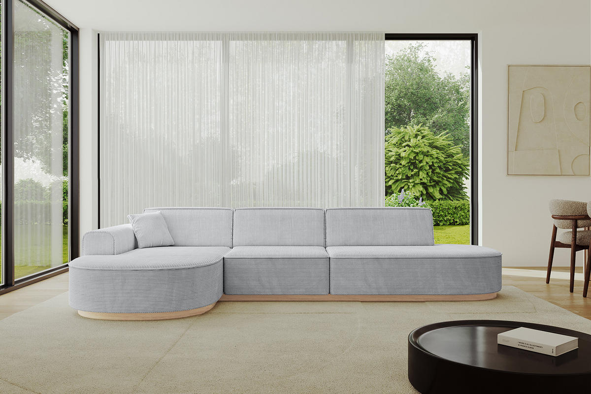 ECKSOFA Ottomane Links MARI-L2-v1 - 328x171x83 cm Grau Cord - Grau, Holzwerkstoff/Textil (328/171cm) - ALTDECOR