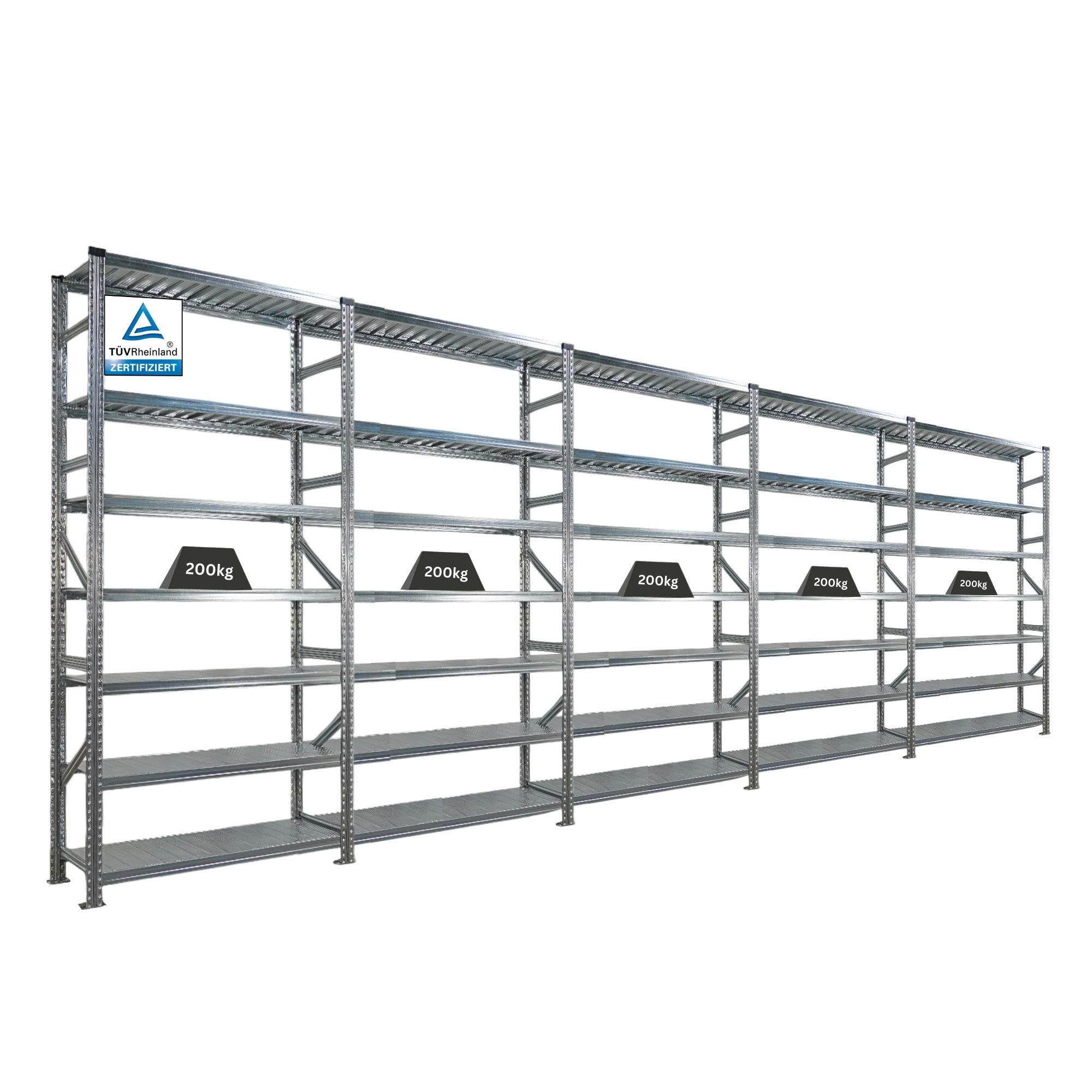 FACHBODENREGAL Proximo Stecksystem 250x600x50cm 7 Ebenen Beidseitig nutzbar Verzinkt - Silberfarben, Metall (600/250/50cm) - PROREGAL