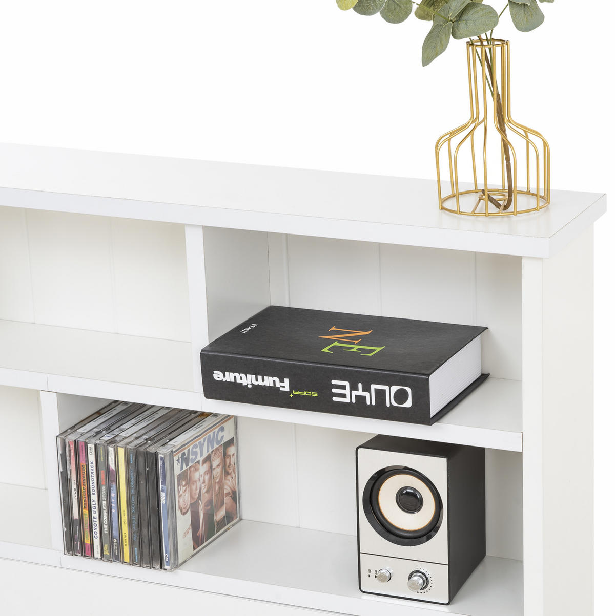 BETT 140/200 cm Weiß aus Massivholz mit Bücherregal-Kopfteil - Weiß, Holz (140/200cm) - OKMYHOME