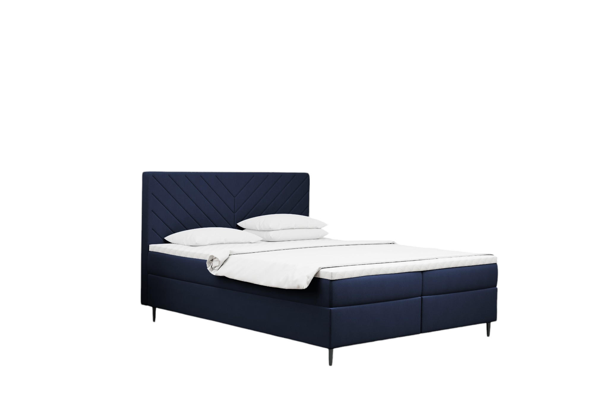 Kaiser Möbel KONTINENTÁLNÍ POSTEL s úložným prostorem, matrací a topperem RUGIA tkanina Velvet Námořnická modrá 120x200 cm H2-Pocket