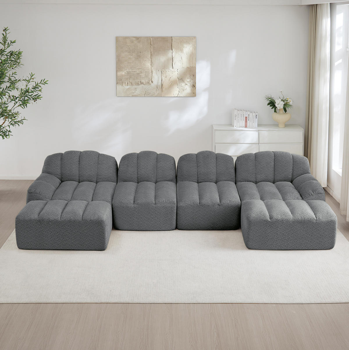 SOFA modular 4-Sitzer U-Form Grey - Grau, Kunststoff (165/79/366.1cm) - Meubliv