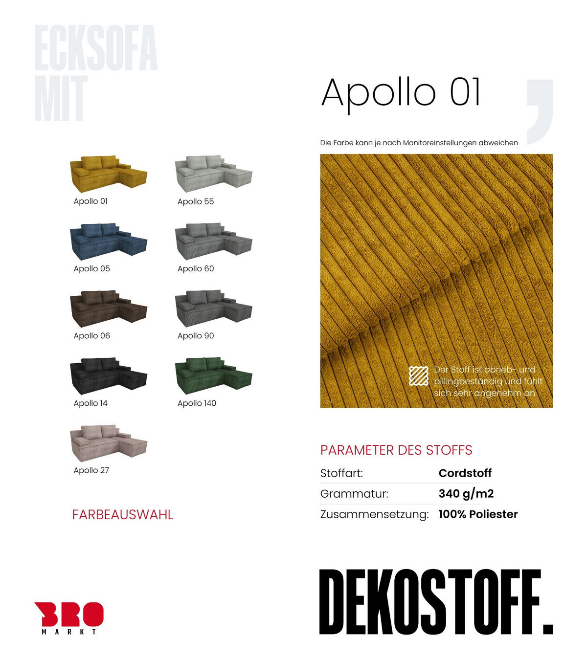 ECKSOFA Caspar mit Schlaffunktion Gelb Cord - Gelb, Textil (200/141cm) - Bromarkt