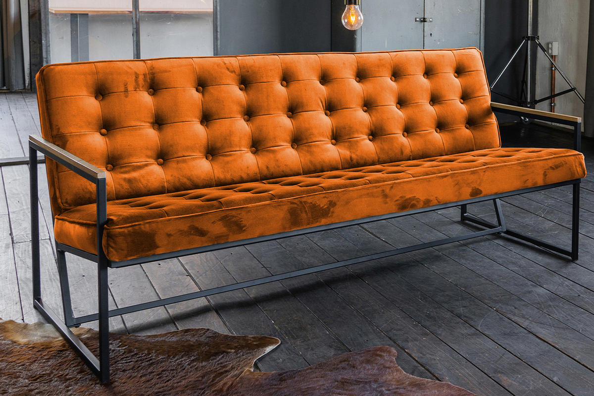 POLSTERBANK ARLY Orange Velvet - Orange, Textil (173/80/77cm) - KAWOLA