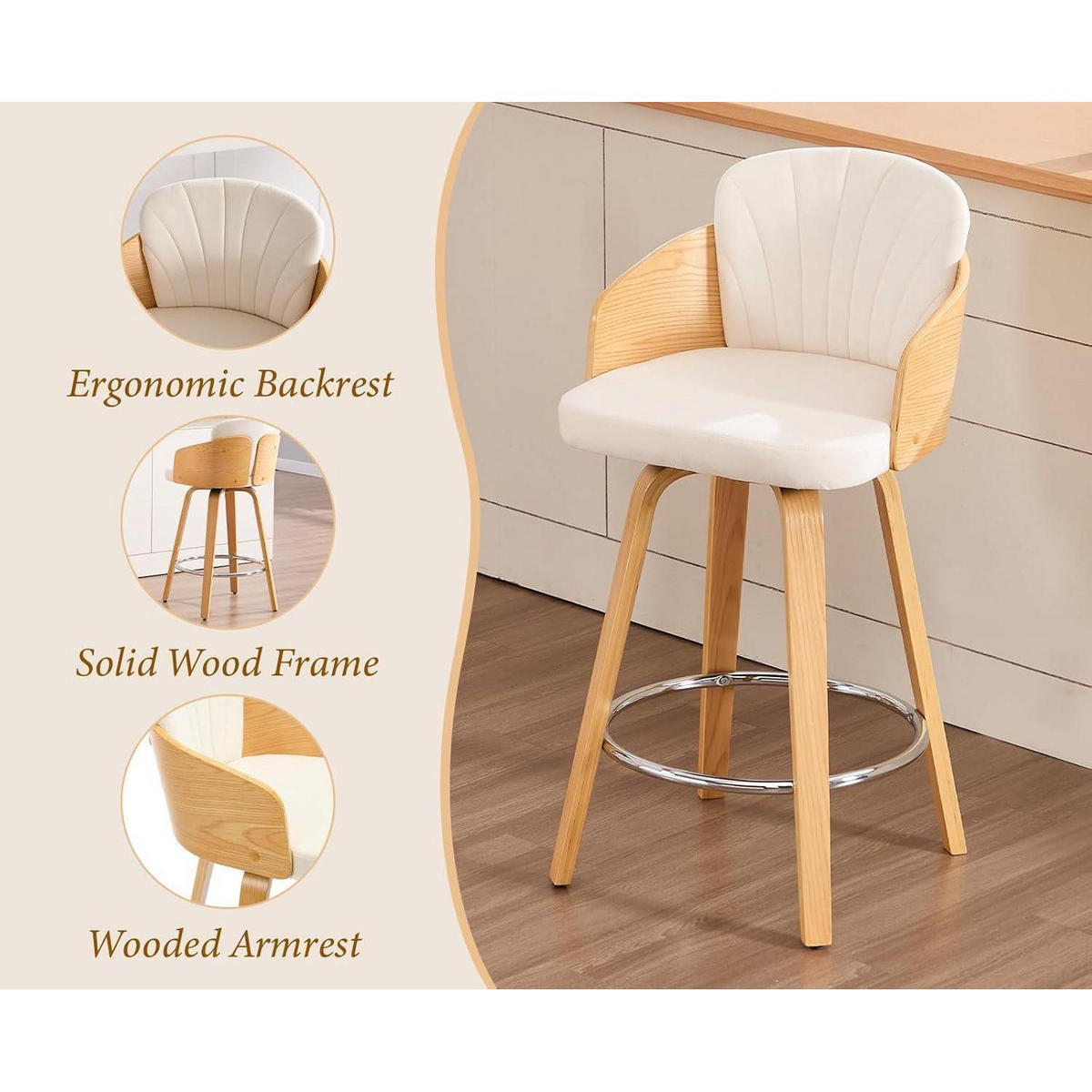 BARHOCKER 4er Set mit Holzbeinen und Samtbezug Beige - Creme, Textil (50/92.5/47.5cm)